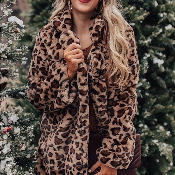 Oversized leopard women jacket animal print coat faux fur winter coat - Picture 6 of 10